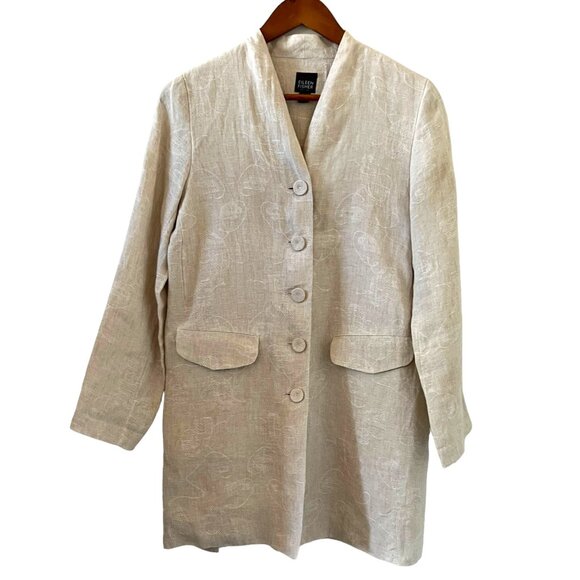 Eileen Fisher Linen Button Front Long Jacket In Tan Size SP - Picture 1 of 14